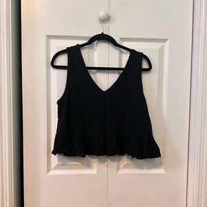 Black Cropped Frill Top
